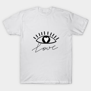 Pattern of eyes in love with heart and lettering. Valentine's day and love design. T-Shirt